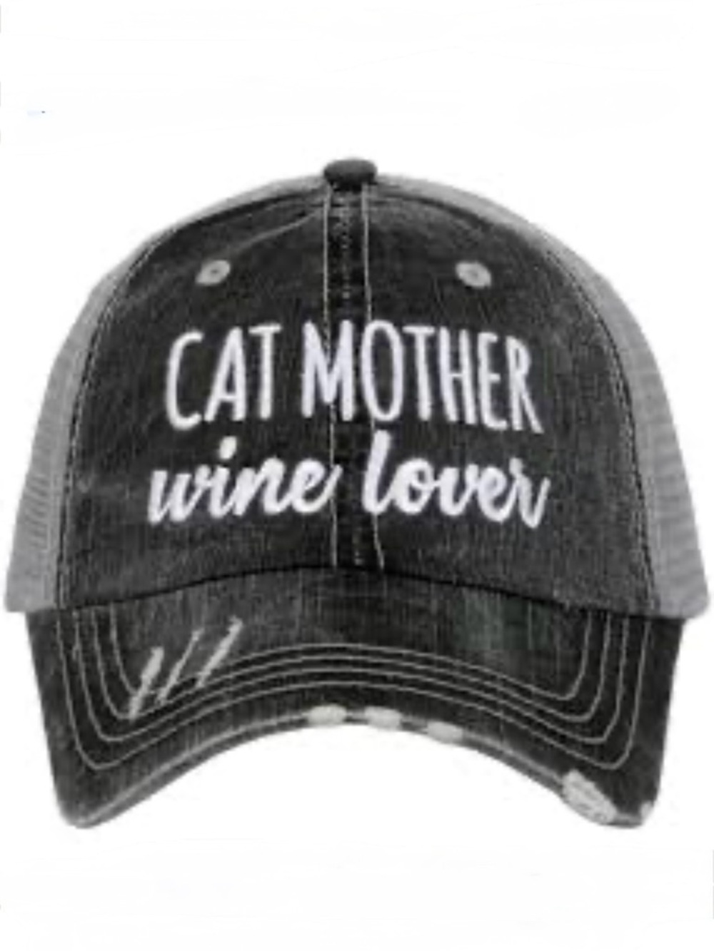 Katydid Black and White "Cat Mother Wine Lover" Cap